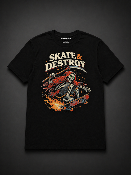 Skate & Destroy Skeleton T-Shirt – Unisex Streetwear Graphic Tee