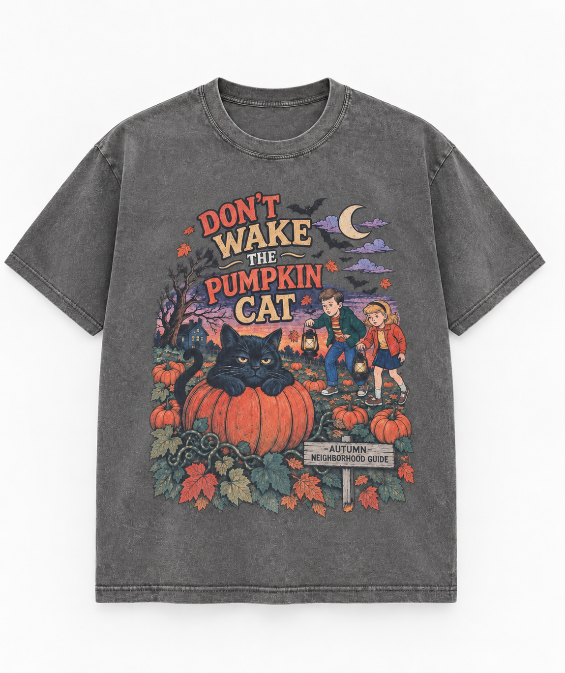 Dont Wake The Pumpkin Cat Tee  - Washed Grey