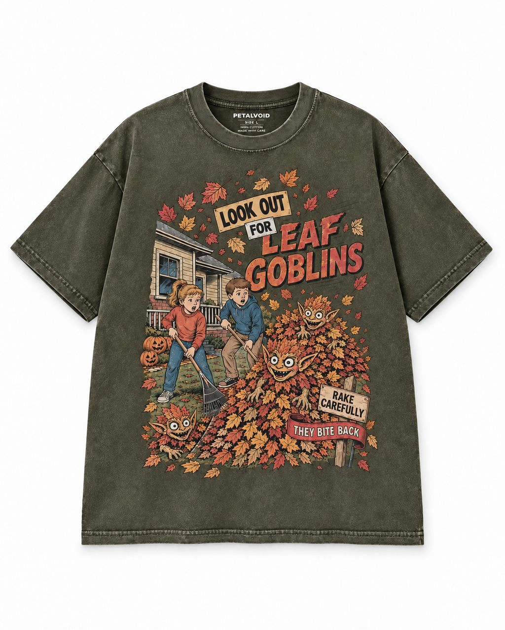 Look Out for Leaf Goblins Tee — Washed Olive